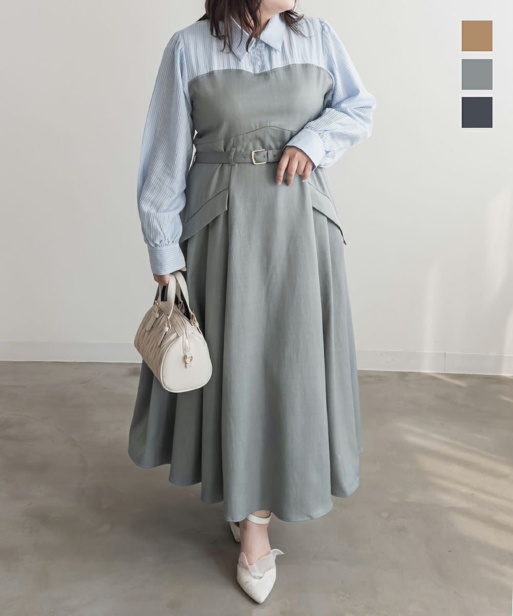 CLETTEオリジナルシャツドッキングベルト付きワンピース | 大きい