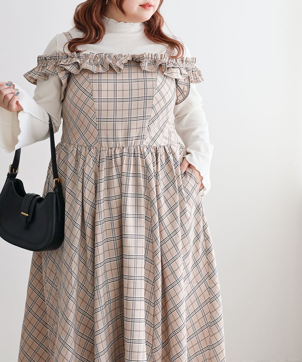 CLETTEオリジナル2WAYフリルチェック柄ワンピース | 大きいサイズ