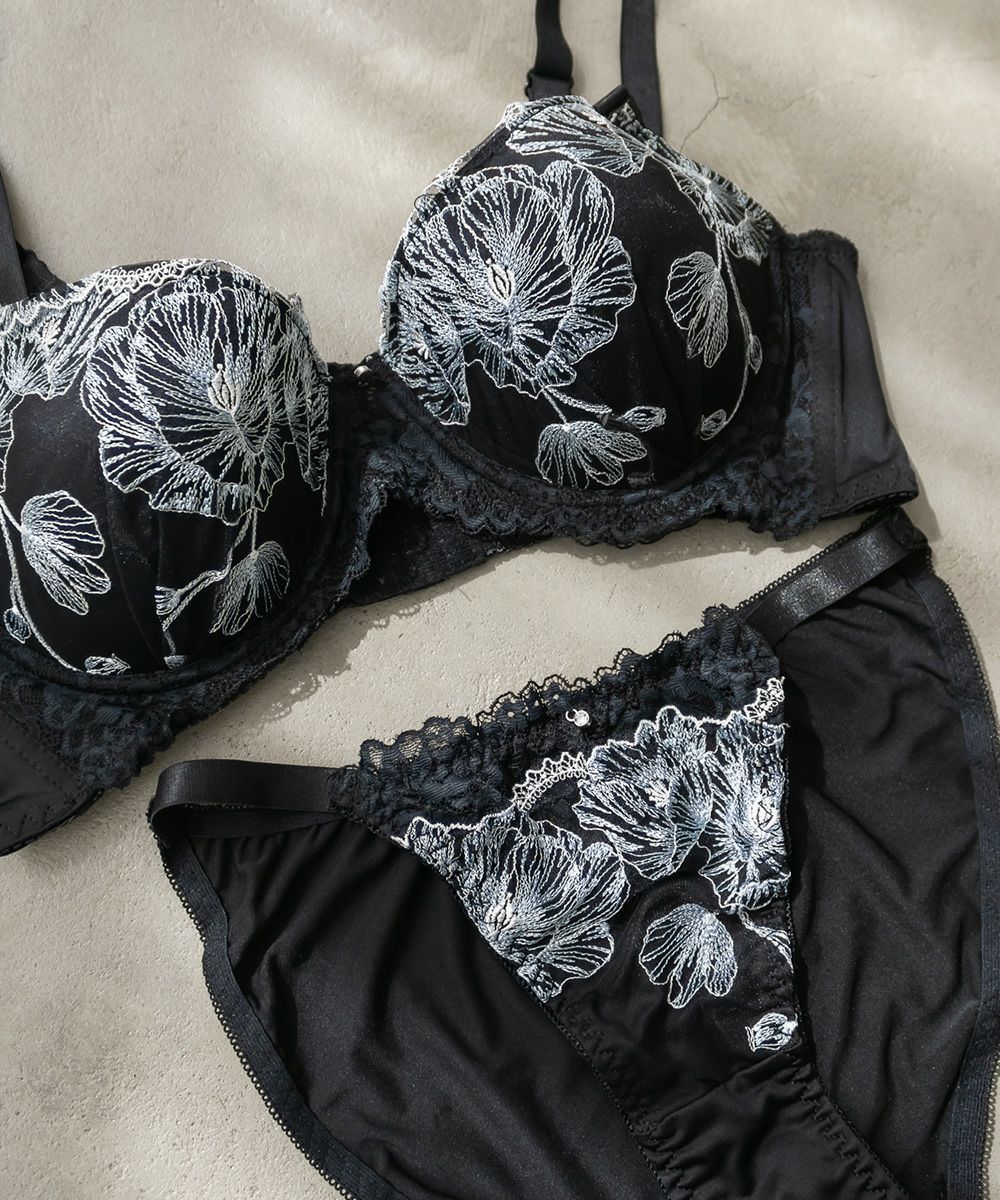 脇高花柄刺繍ブラジャー＆ショーツセット | 大きいサイズ レディース