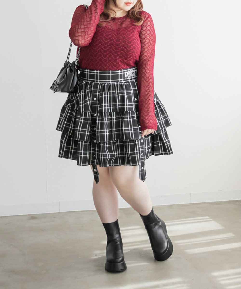 チェック柄デザインベルトフリルミニスカート | 大きいサイズ