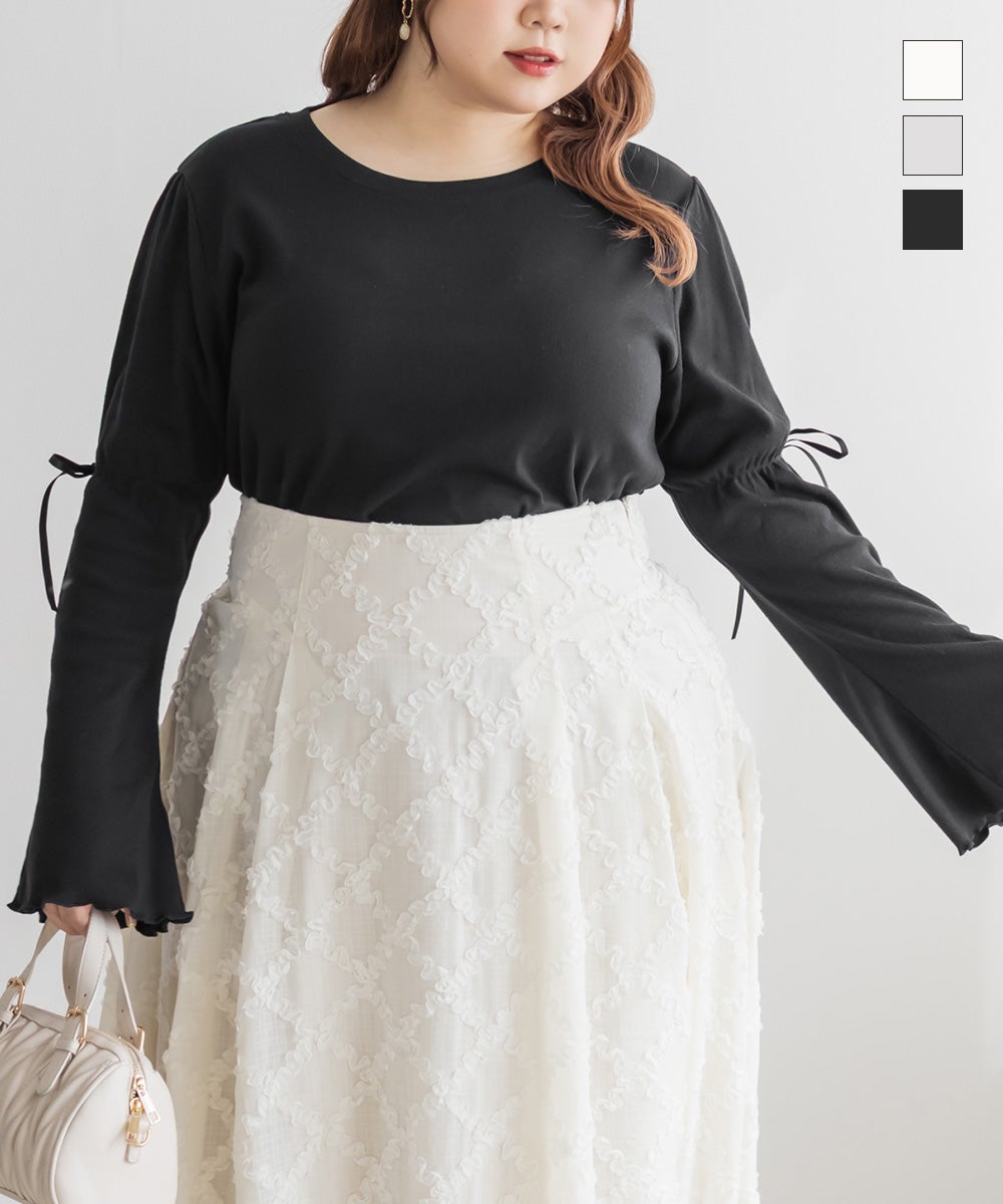 ROPE♡７分袖リボンカットソー新品 CLETTEオリジナル袖リボンリブカットソー | 大きいサイズ レディース