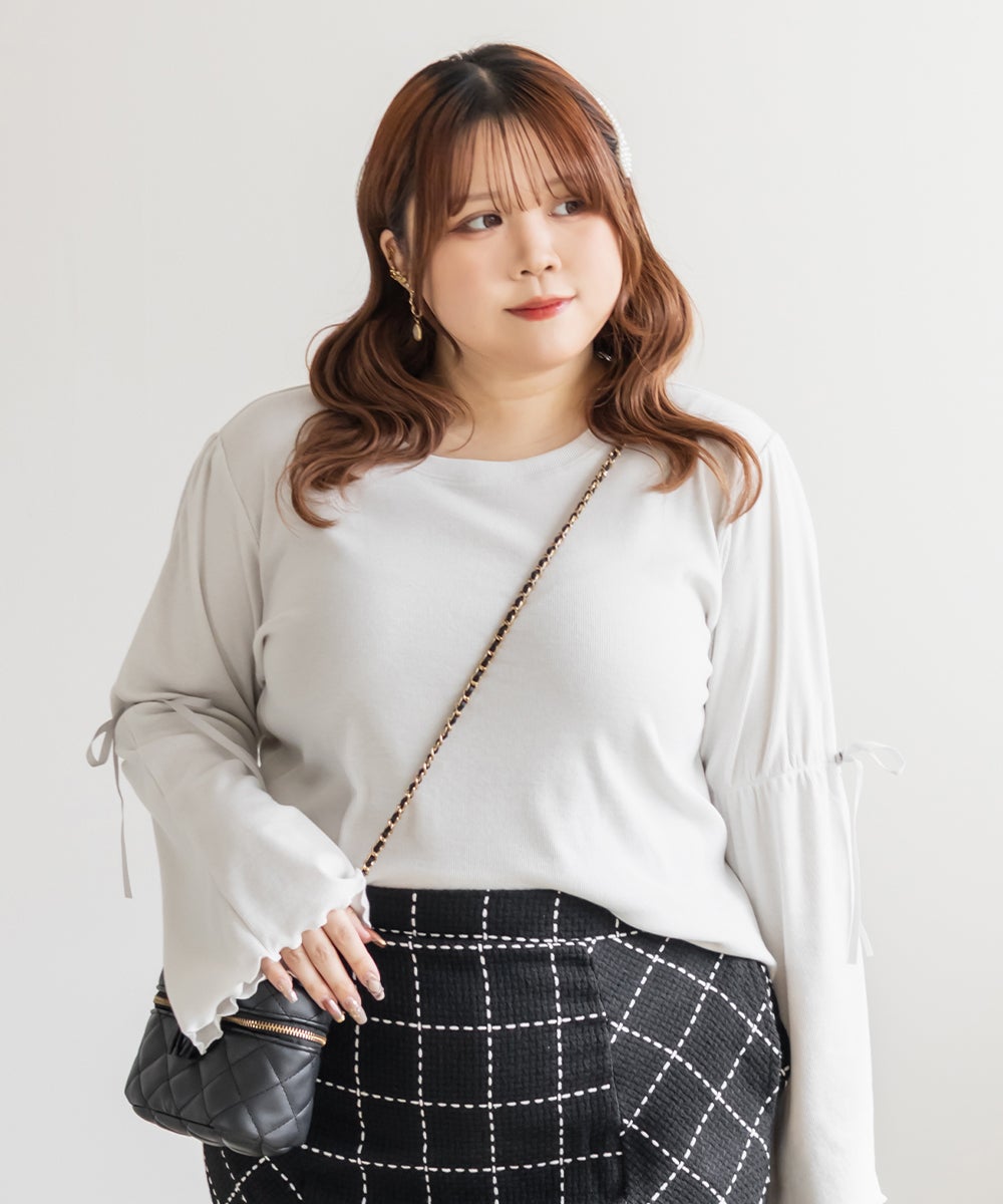 CLETTEオリジナル袖リボンリブカットソー | 大きいサイズ レディース