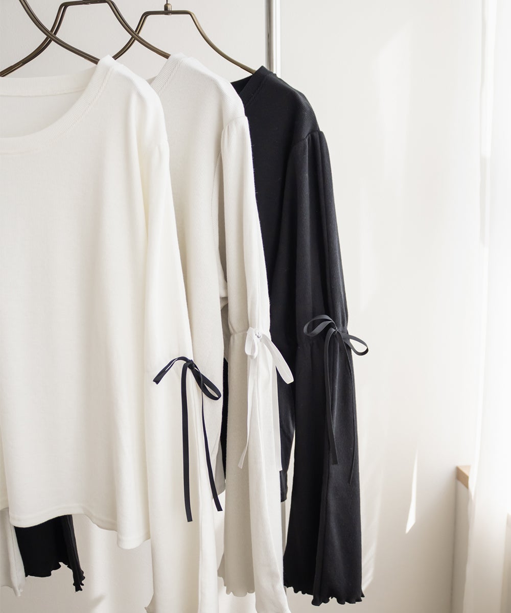 ROPE♡７分袖リボンカットソー新品 CLETTEオリジナル袖リボンリブカットソー | 大きいサイズ レディース