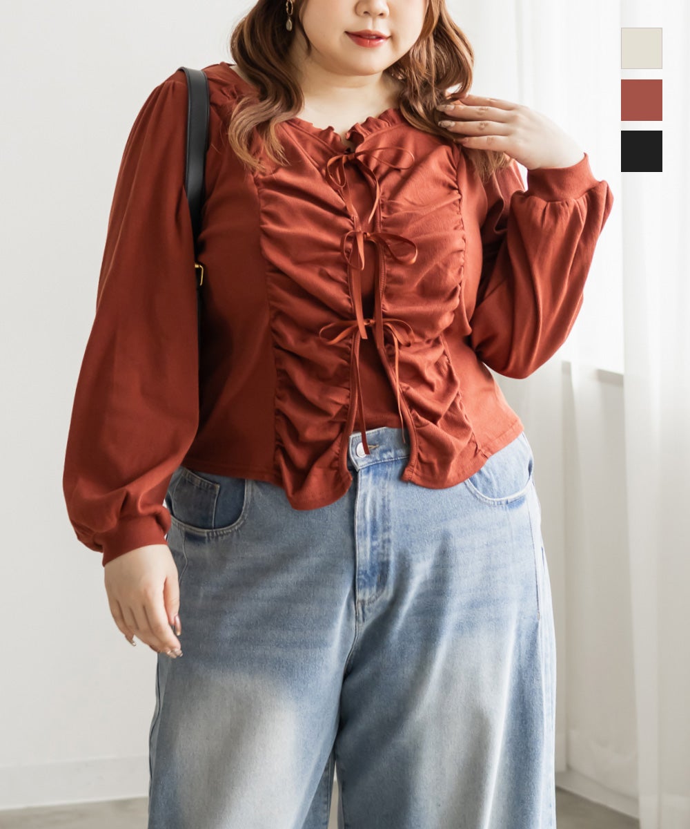 CLETTEオリジナルフロントリボンギャザーデザインカットソー | 大きい