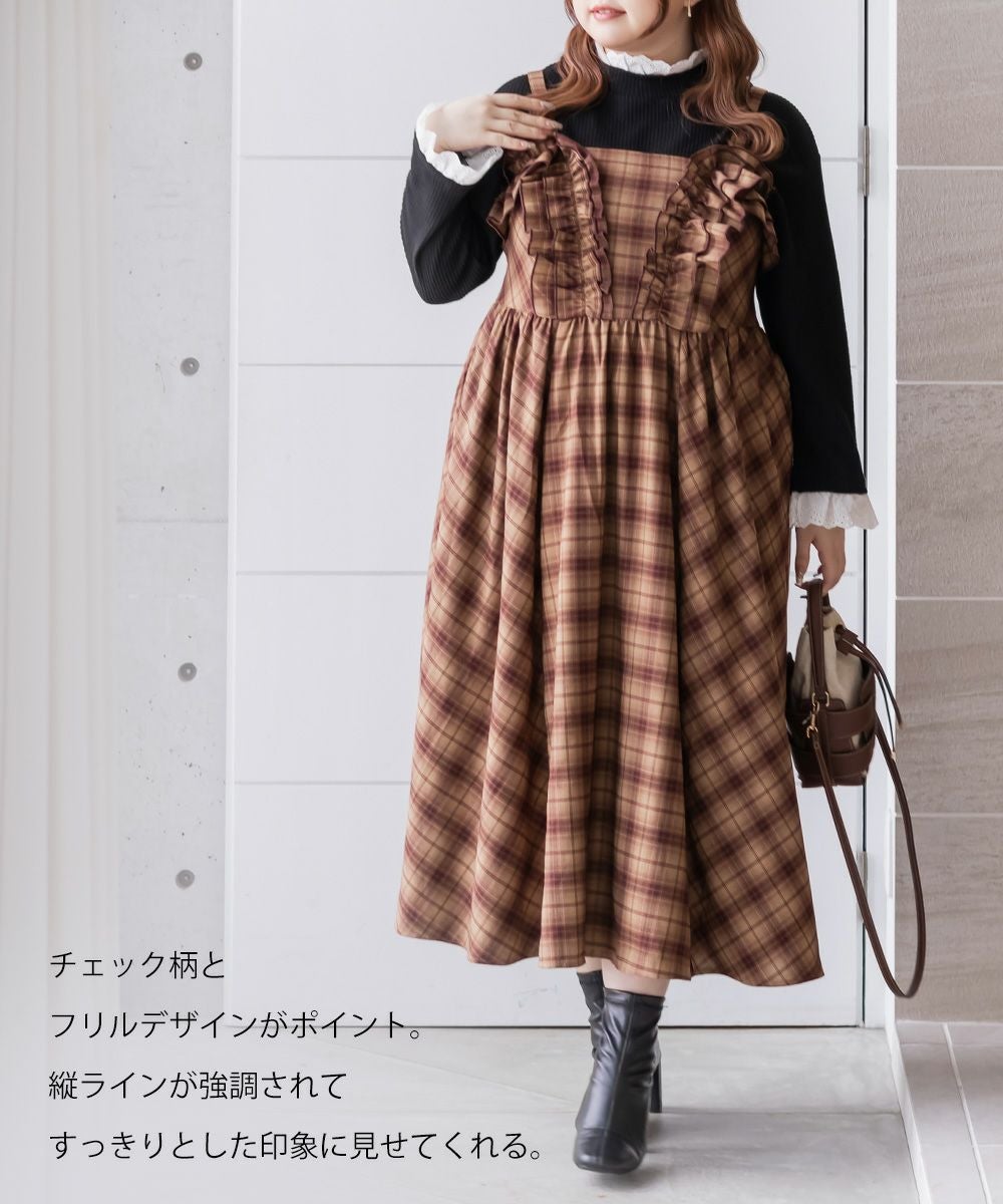 CLETTEオリジナルフリルデザインチェック柄キャミワンピース | 大きい