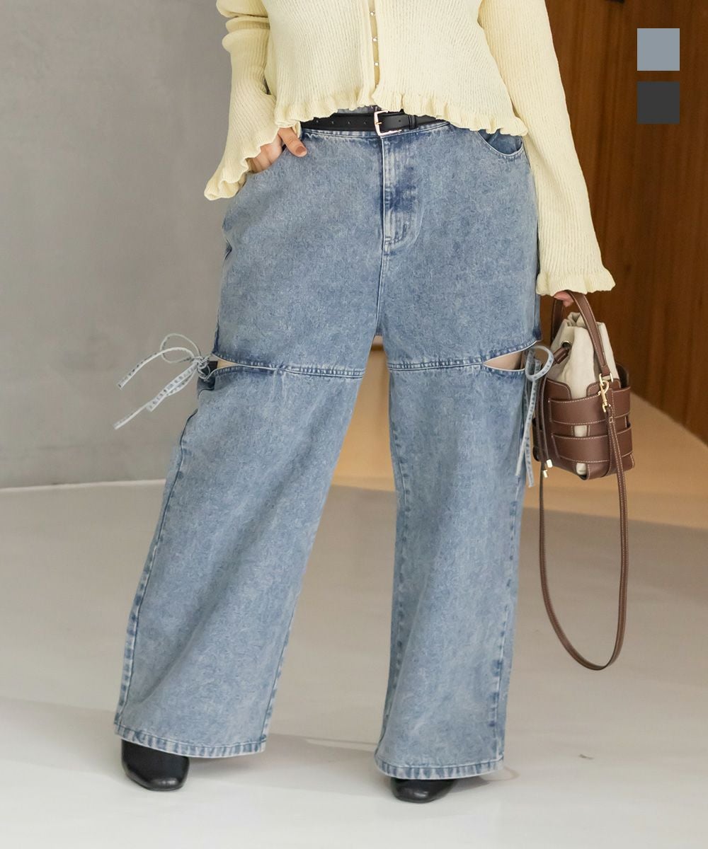 CLETTEオリジナルスリットリボンデニムパンツ | 大きいサイズ