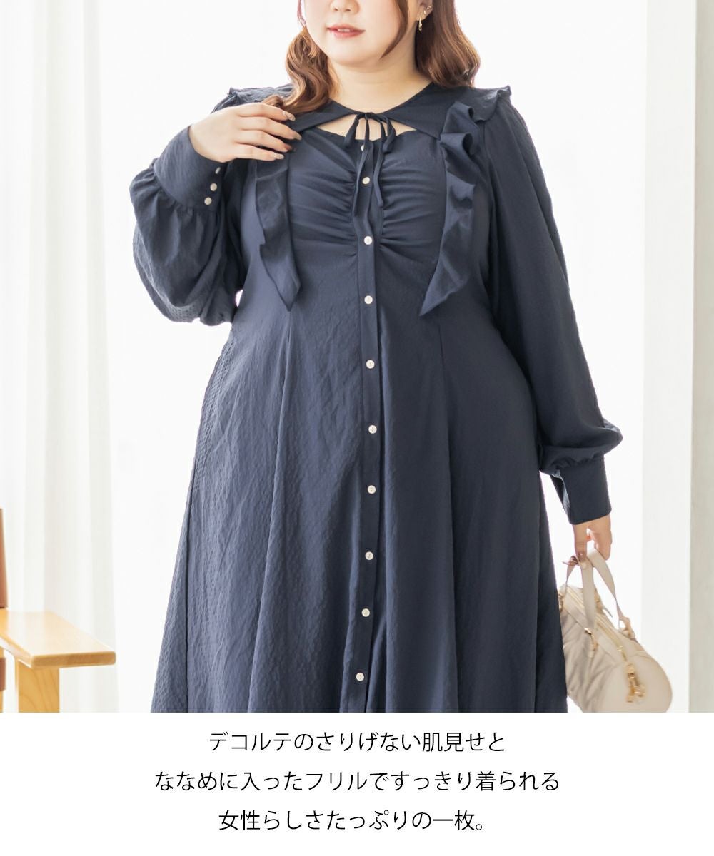 CLETTEオリジナルデコルテリボンフリルワンピース | 大きいサイズ