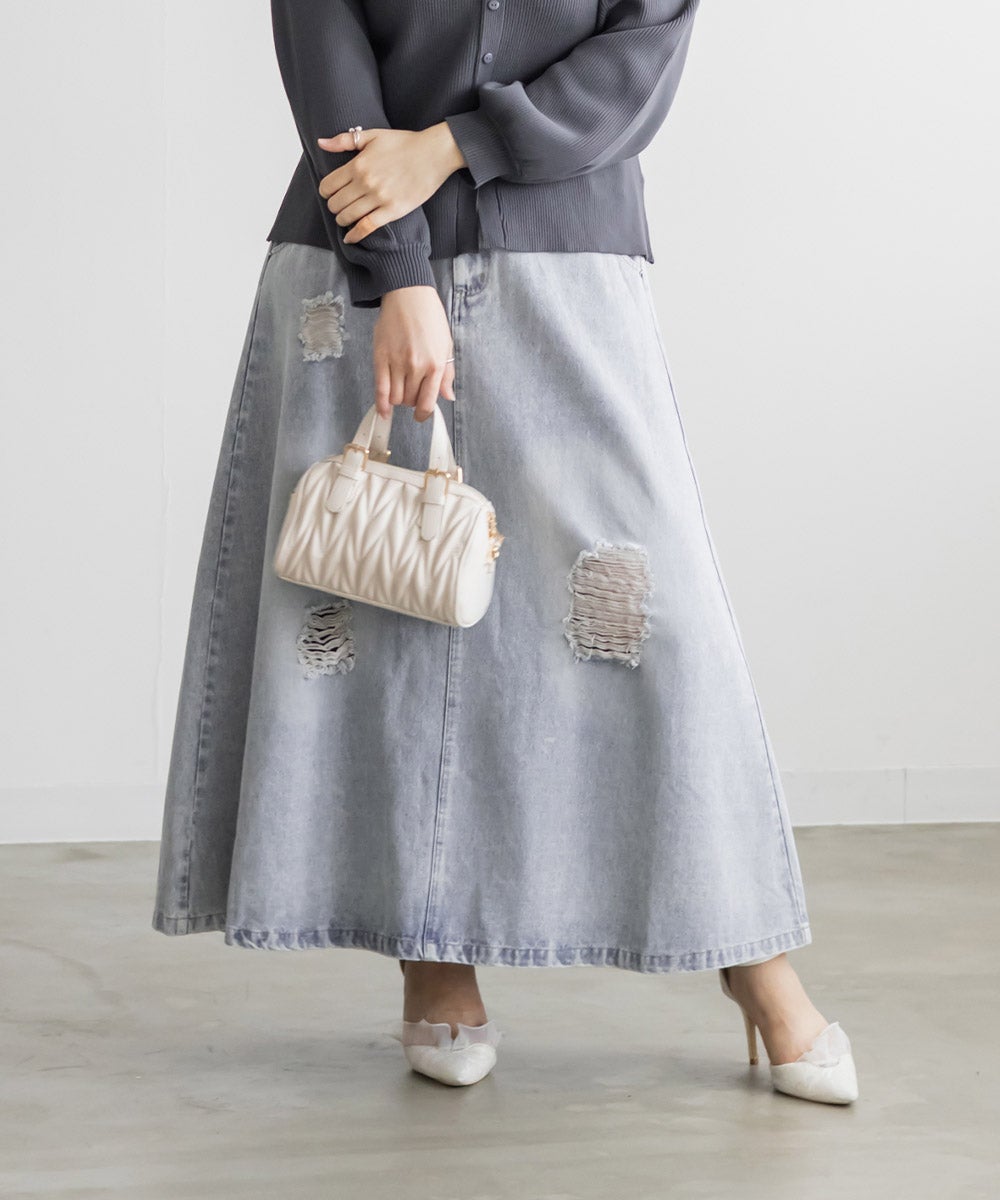 CLETTEオリジナルダメージ加工デニムスカート | 大きいサイズ