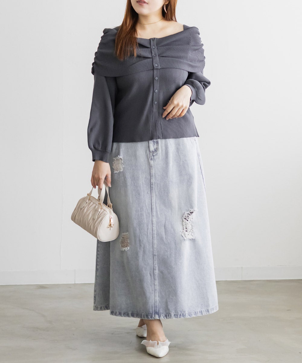 CLETTEオリジナルダメージ加工デニムスカート | 大きいサイズ