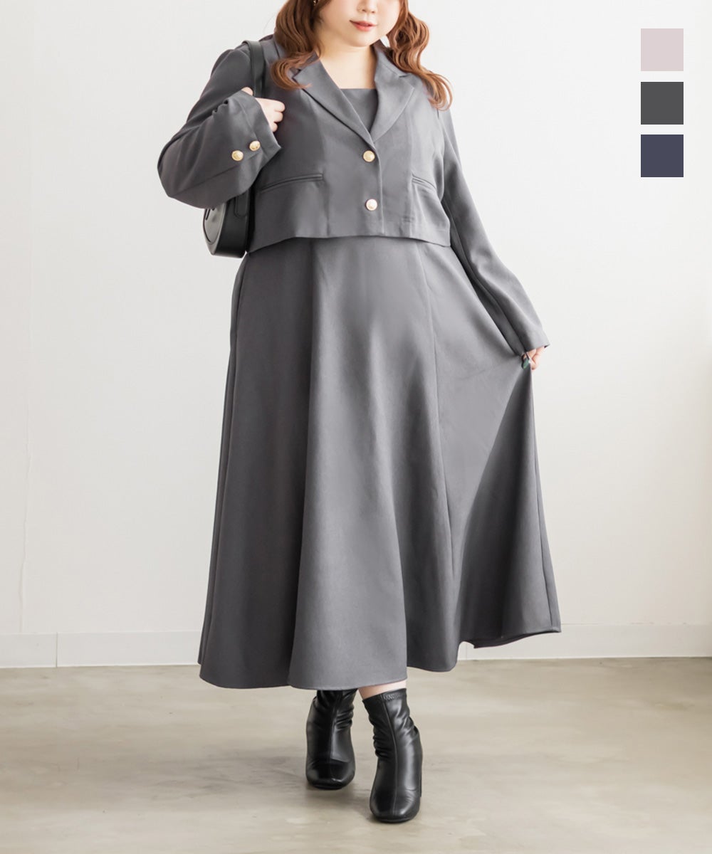 CLETTEオリジナルテーラードジャケット＆ベルト付きワンピースセット