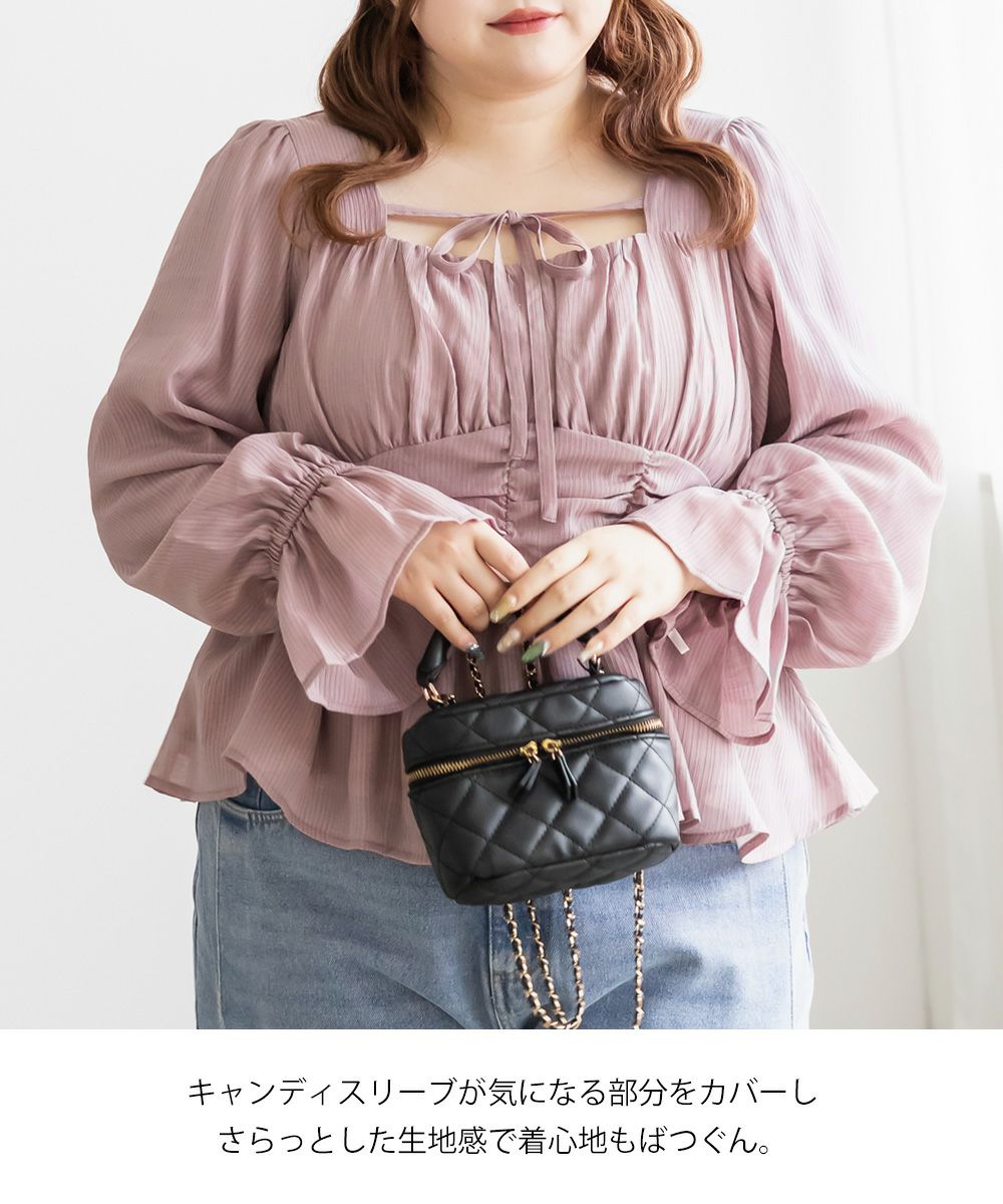 CLETTEオリジナルデコルテリボンギャザーブラウス | 大きいサイズ