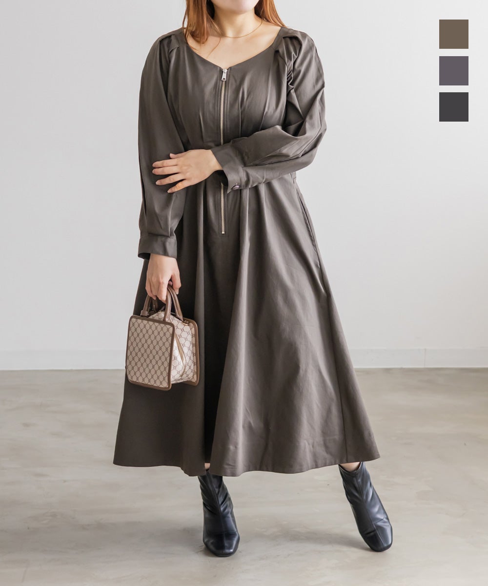 CLETTEオリジナルフロントジップウエストタックワンピース | 大きい