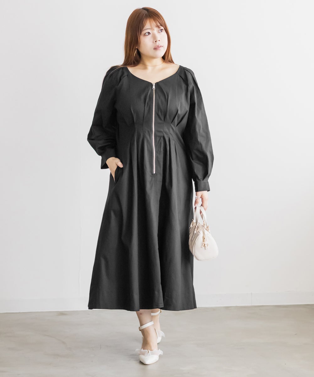 CLETTEオリジナルフロントジップウエストタックワンピース | 大きい