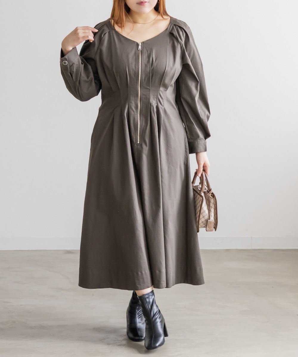 CLETTEオリジナルフロントジップウエストタックワンピース | 大きい