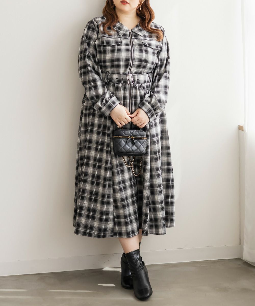 CLETTEオリジナルチェック柄ジップワンピース | 大きいサイズ