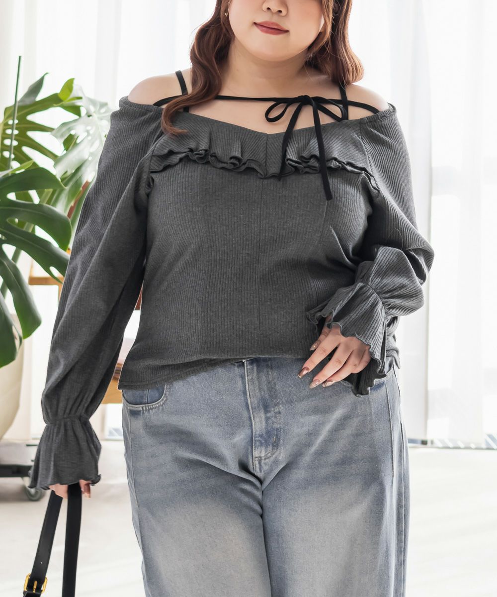 CLETTEオリジナルデコルテリボン2WAYフリルプルオーバー | 大きい