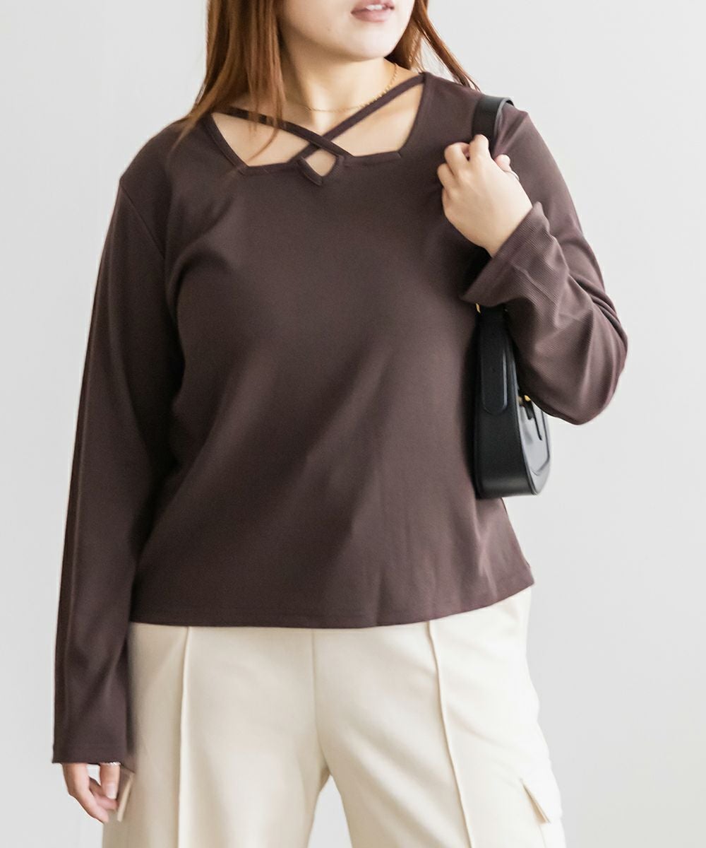 クロスネックリブプルオーバー | 大きいサイズ レディース専門店