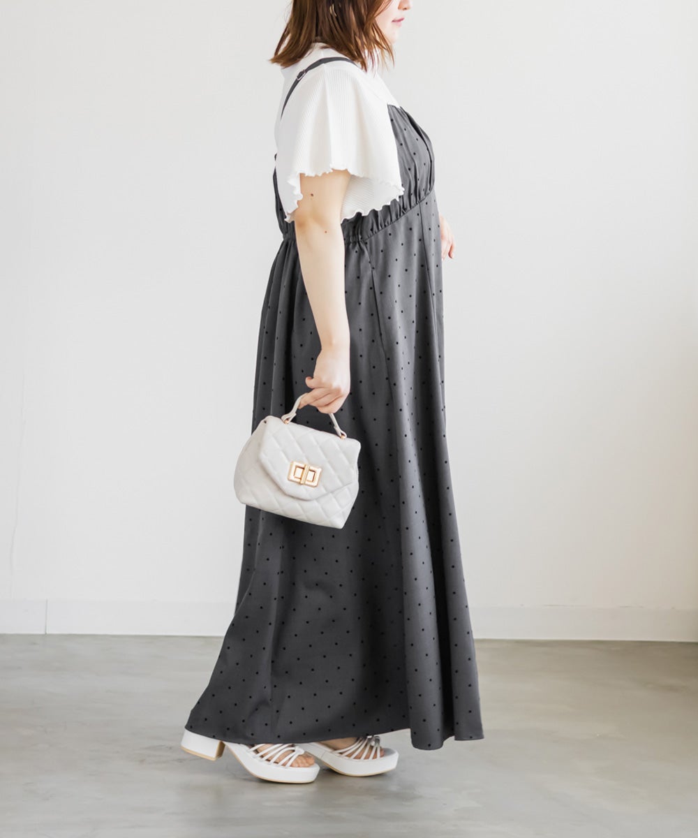 CLETTEオリジナルフロッキードットジャンスカワンピース | 大きい