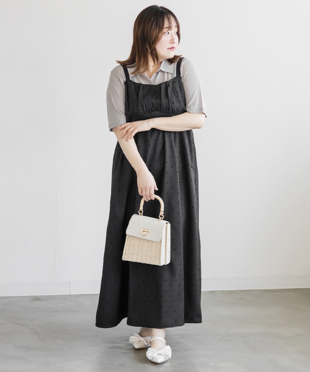 CLETTEオリジナルフロッキードットジャンスカワンピース | 大きい
