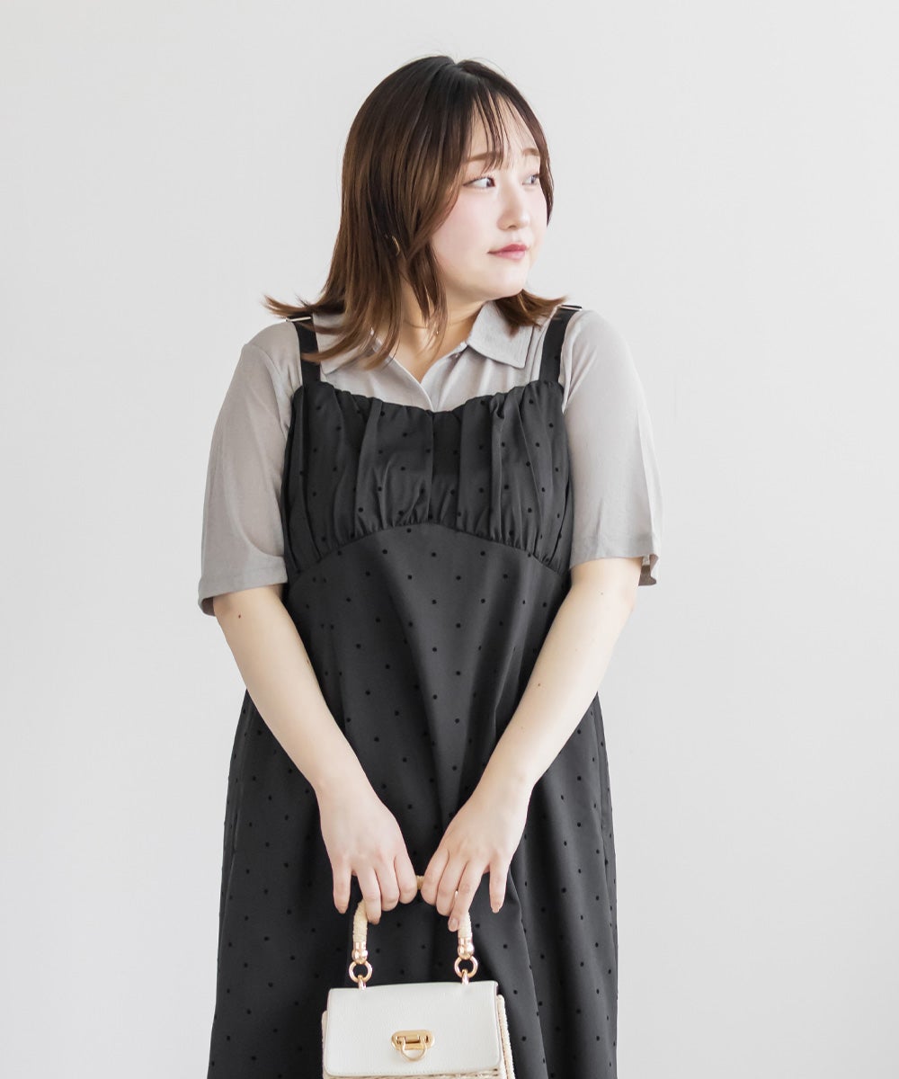 CLETTEオリジナルフロッキードットジャンスカワンピース | 大きい