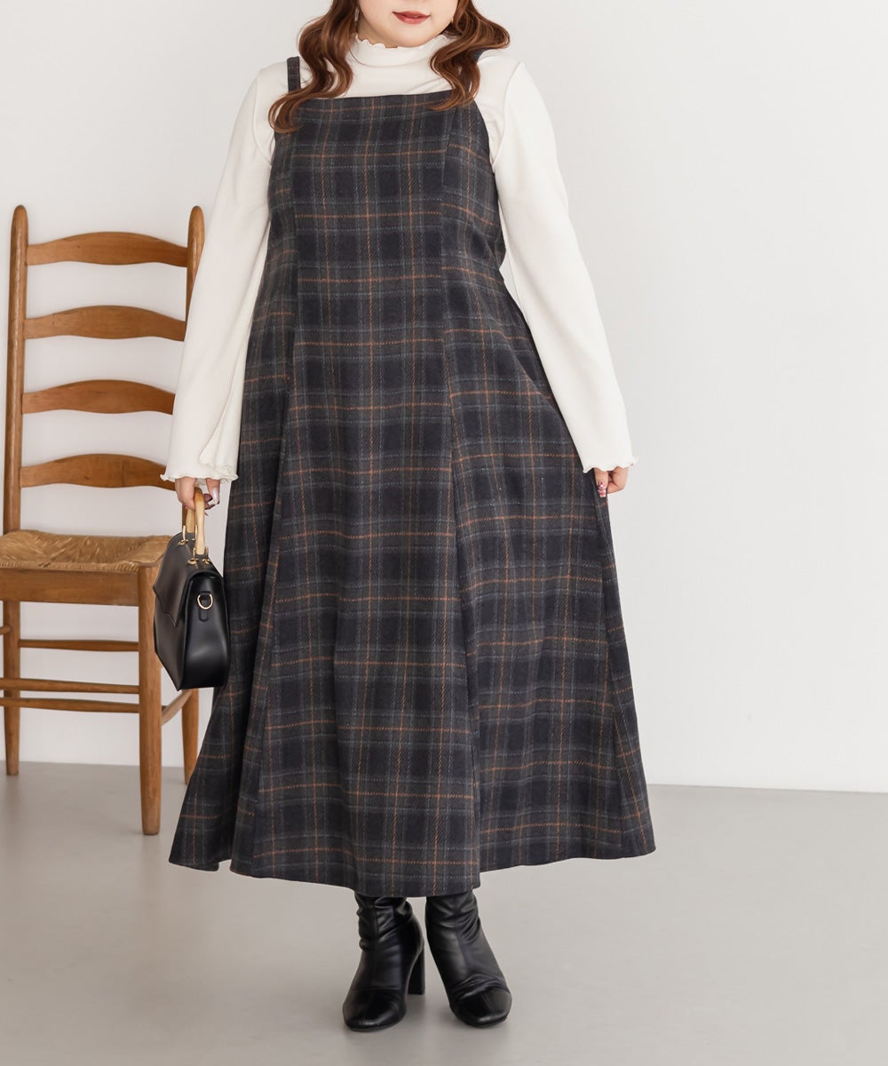 CLETTEオリジナルフェイクウールチェック柄ジャンスカワンピース