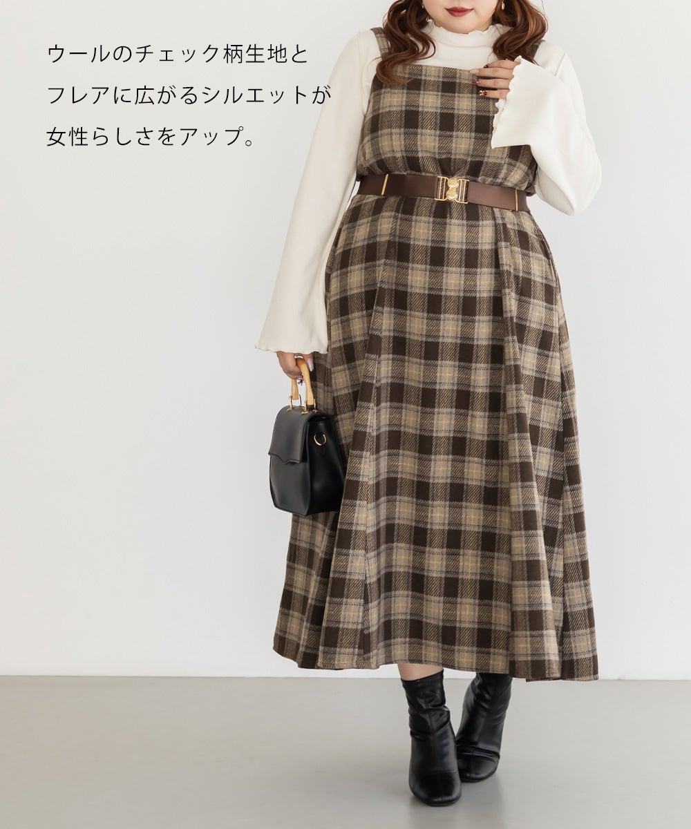 CLETTEオリジナルフェイクウールチェック柄ジャンスカワンピース