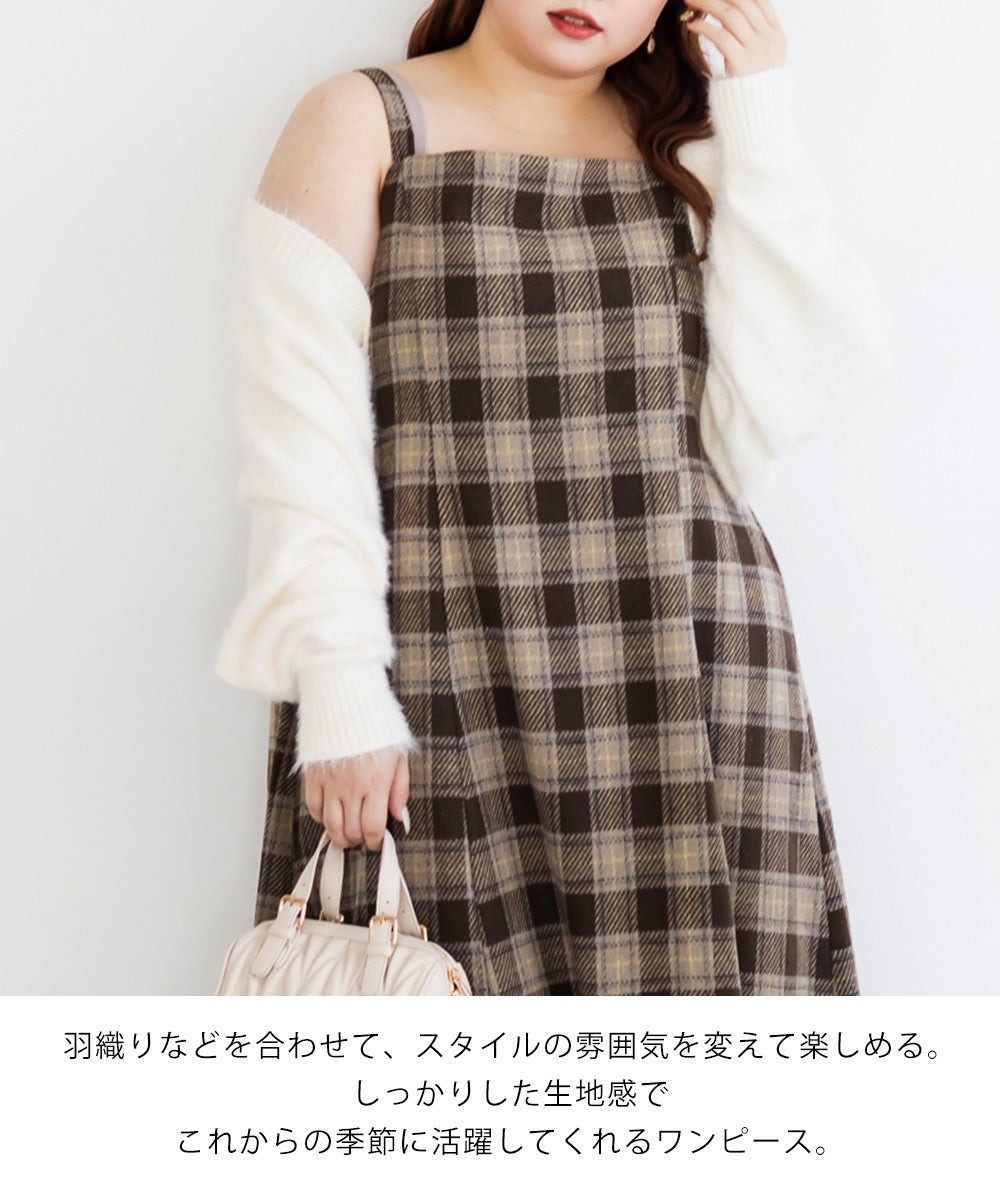 CLETTEオリジナルフェイクウールチェック柄ジャンスカワンピース