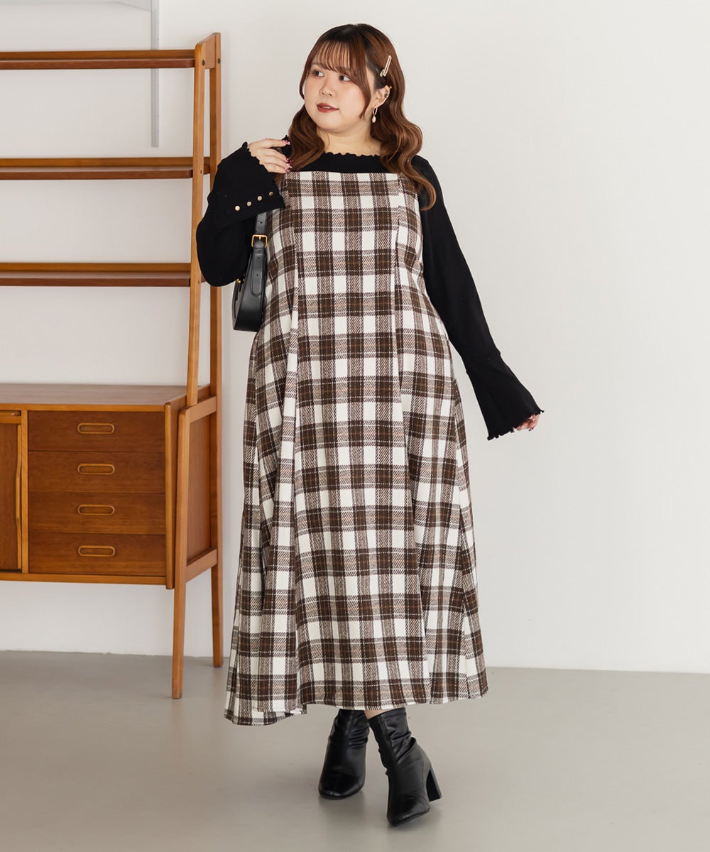 CLETTEオリジナルフェイクウールチェック柄ジャンスカワンピース