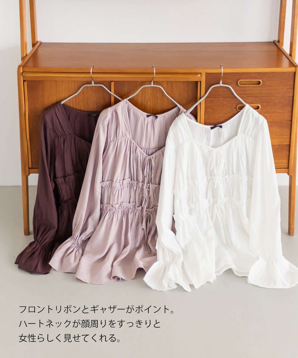 CLETTEオリジナルフロントリボンギャザーデザインブラウス | 大きい