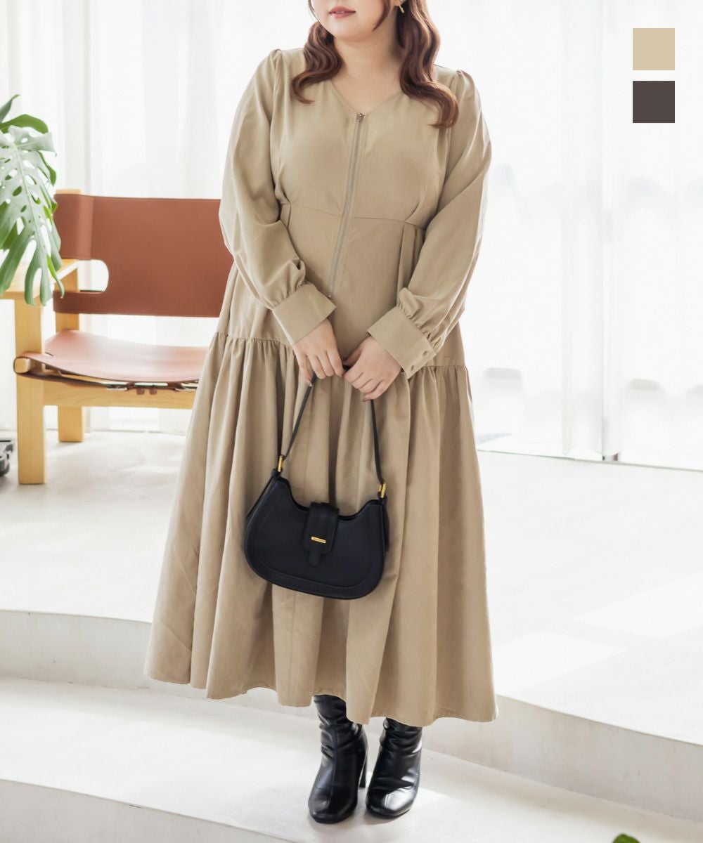 フロントジップティアードワンピース | 大きいサイズ レディース専門店