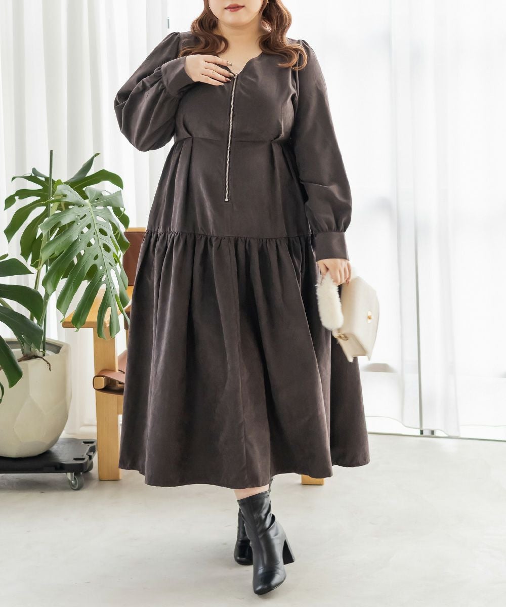 フロントジップティアードワンピース | 大きいサイズ レディース専門店