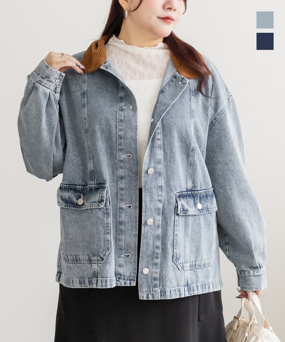 コーデュロイ衿デニムカバーオール | 大きいサイズ レディース専門店