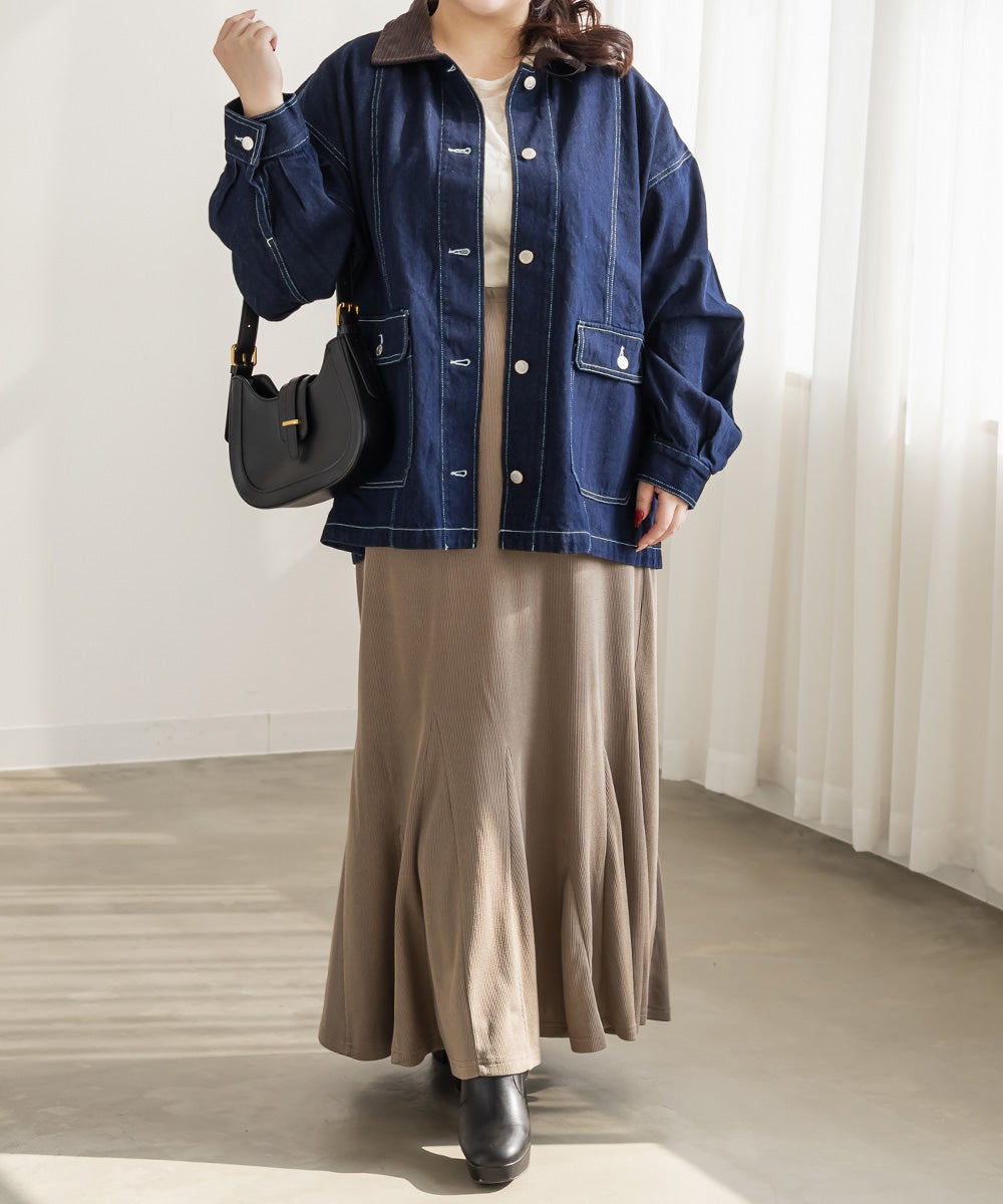 コーデュロイ衿デニムカバーオール | 大きいサイズ レディース専門店