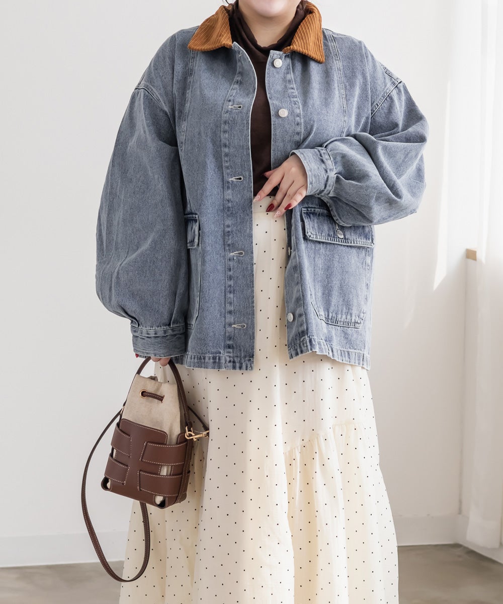 コーデュロイ衿デニムカバーオール | 大きいサイズ レディース専門店