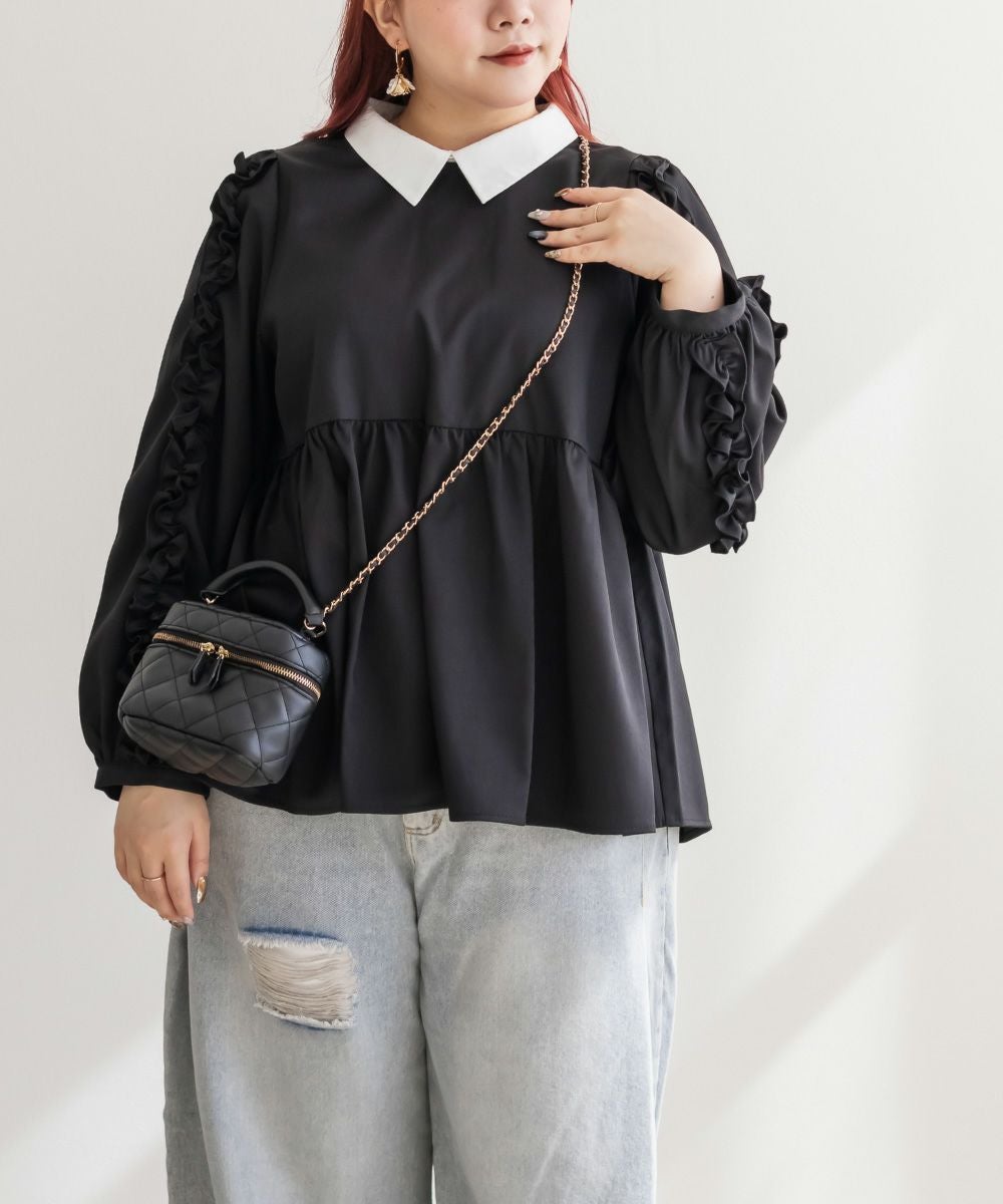 袖フリル2WAY衿レイヤード風ブラウス | 大きいサイズ レディース専門店