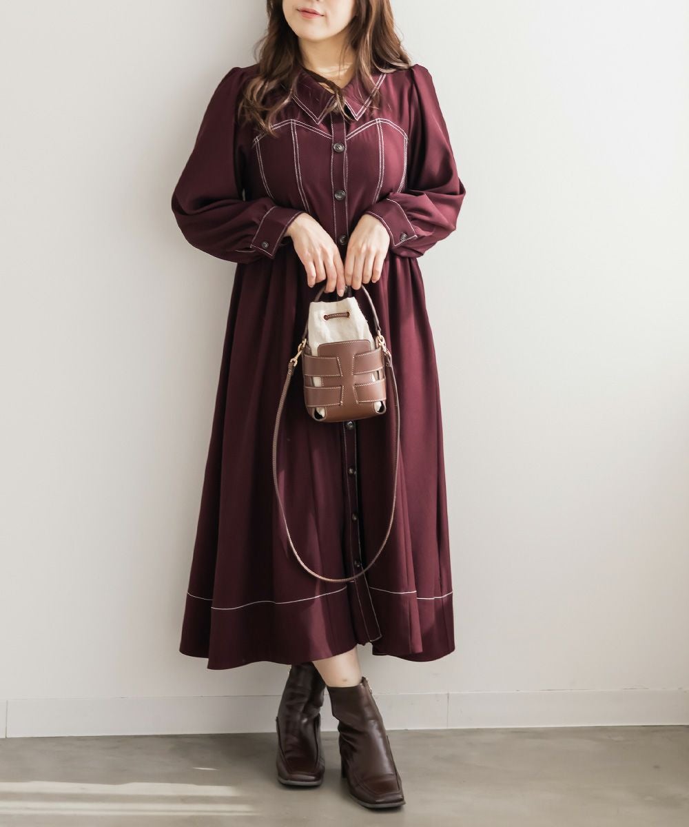 CLETTEオリジナル配色ステッチシャツワンピース | 大きいサイズ