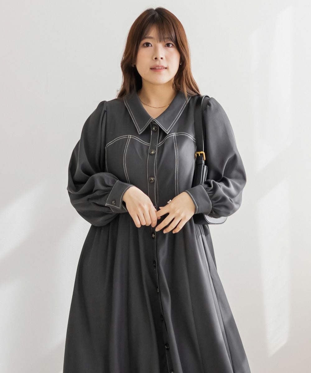 CLETTEオリジナル配色ステッチシャツワンピース | 大きいサイズ