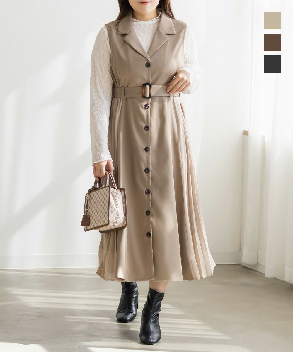 CLETTEオリジナルサイドプリーツジレワンピース | 大きいサイズ