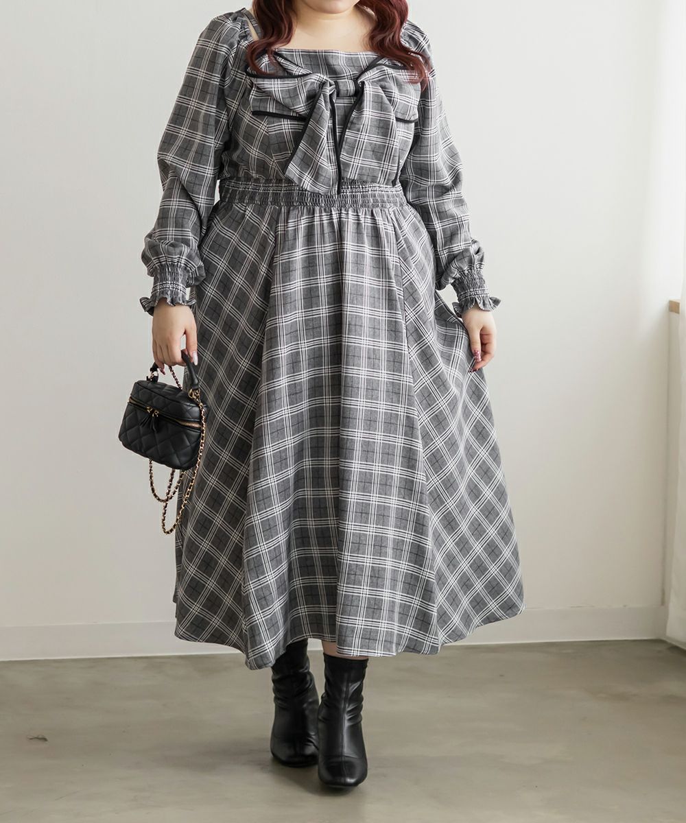 CLETTEオリジナルチェック柄2WAYリボンワンピース | 大きいサイズ