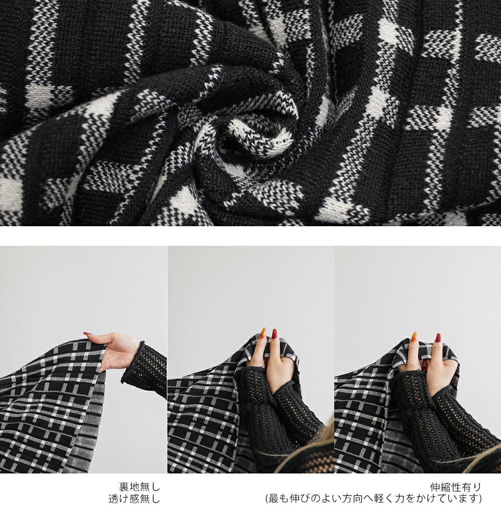 専用☺︎sacai ニットプリーツチェック 未使用品 サカイ sacai タグ付き 21AW V BACK LS PULLOVER ニット