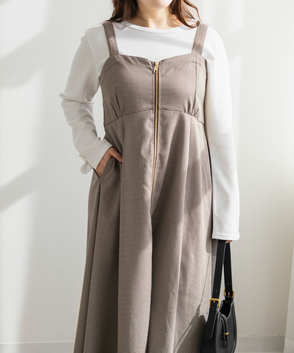 CLETTEオリジナフロントジップ千鳥柄ワンピース | 大きいサイズ
