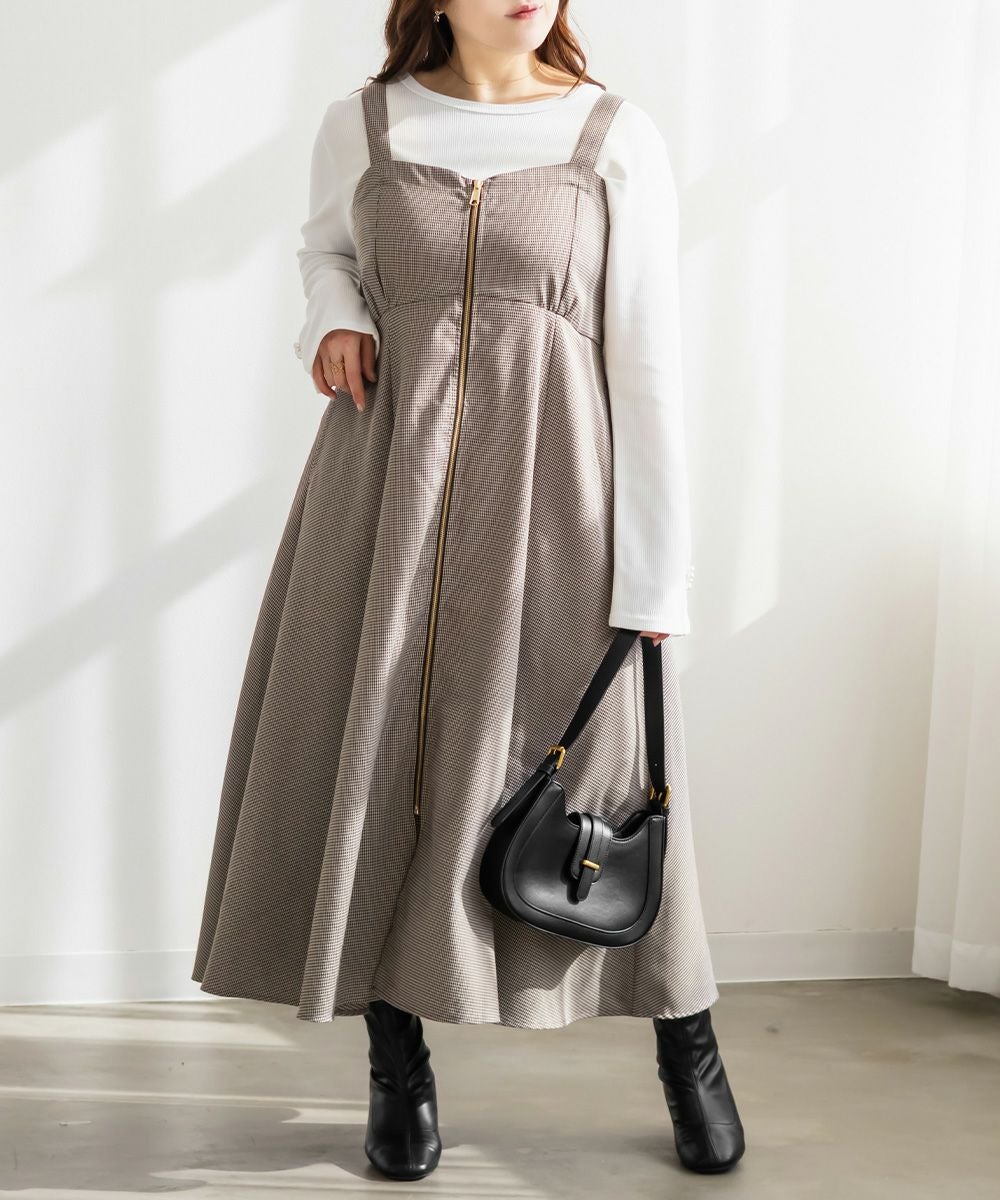 CLETTEオリジナフロントジップ千鳥柄ワンピース | 大きいサイズ