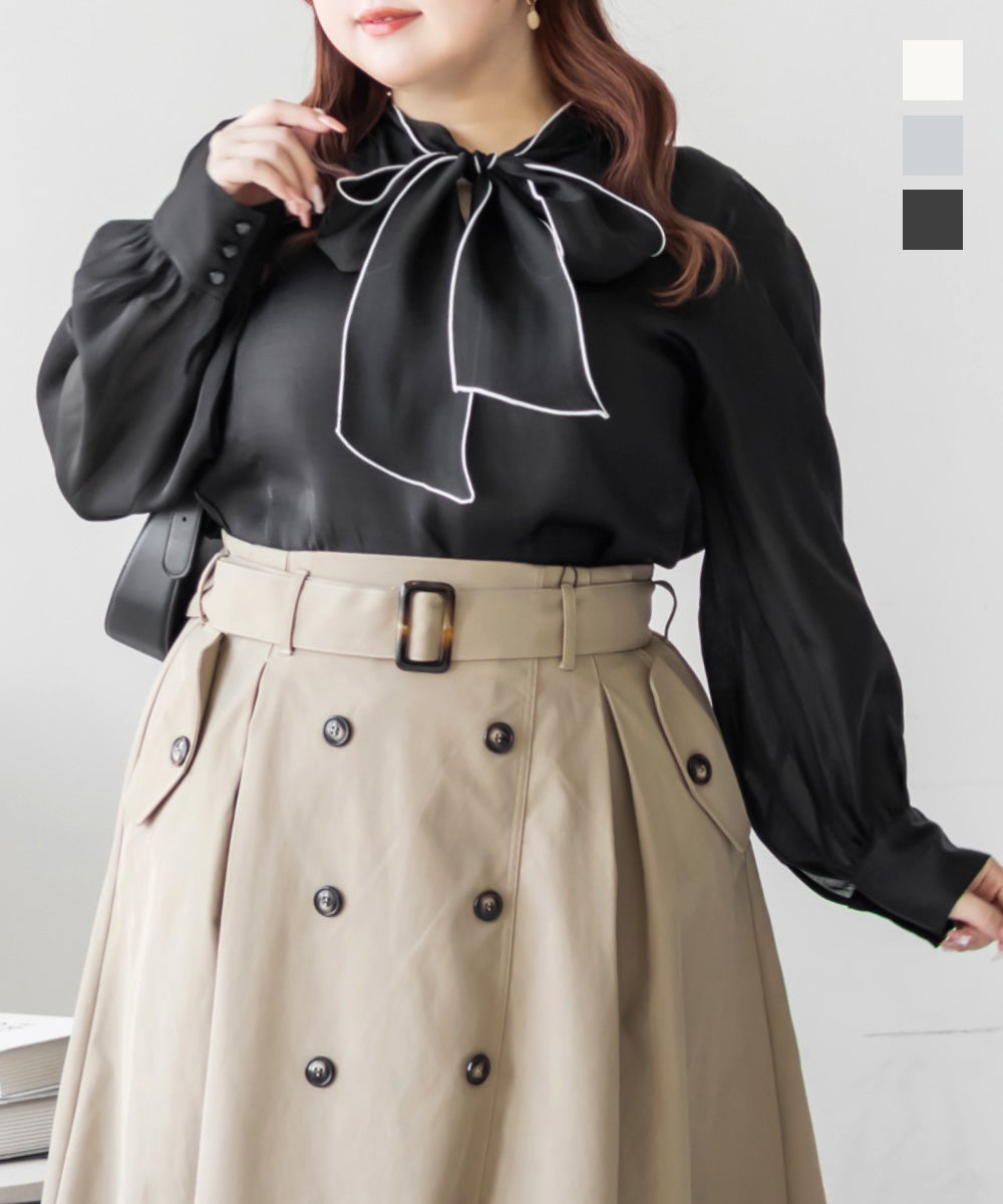 Rene リボンタイブラウス　2018年 再入荷】レースリボンタイブラウス(無地/ストライプ)