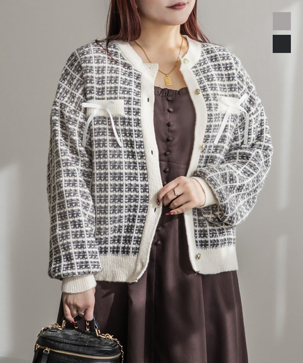 ツイードニットリボンカーディガン | 大きいサイズ レディース専門店