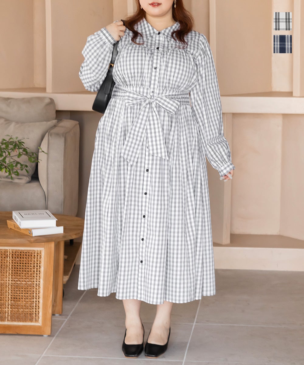 CLETTEオリジナルビスチェ風切替チェック柄シャツワンピース | 大きい