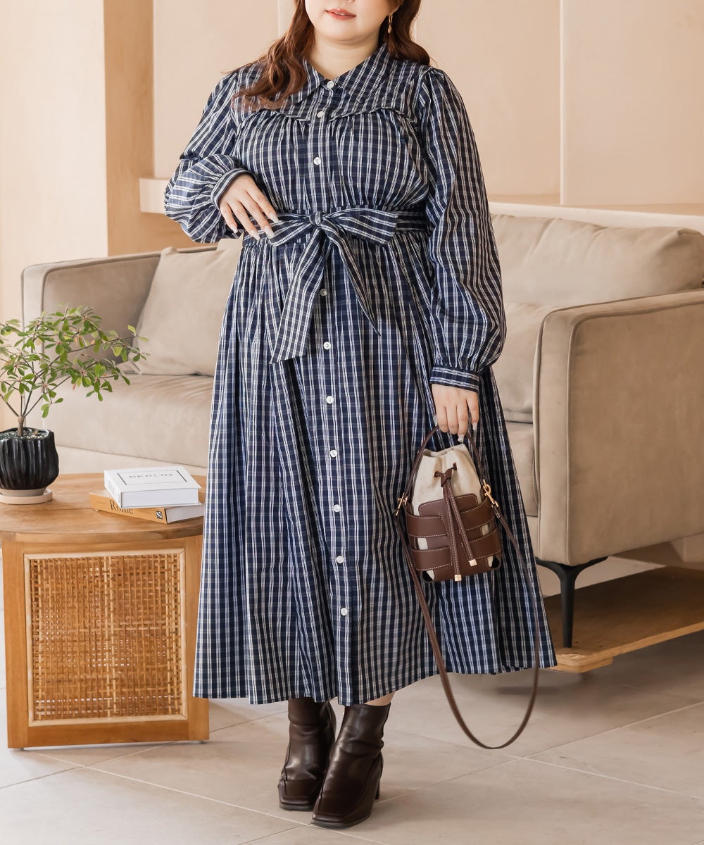 CLETTEオリジナルビスチェ風切替チェック柄シャツワンピース | 大きい