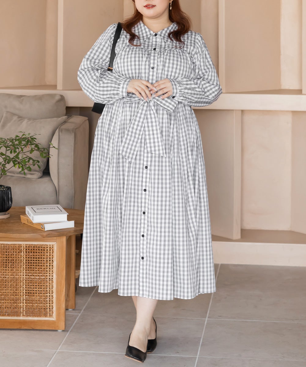 ITH カットフリンジ　チェック　ヒザシタ　ワンピース　ロング　01 チェックチェリーデザインロングワンピース – Darich