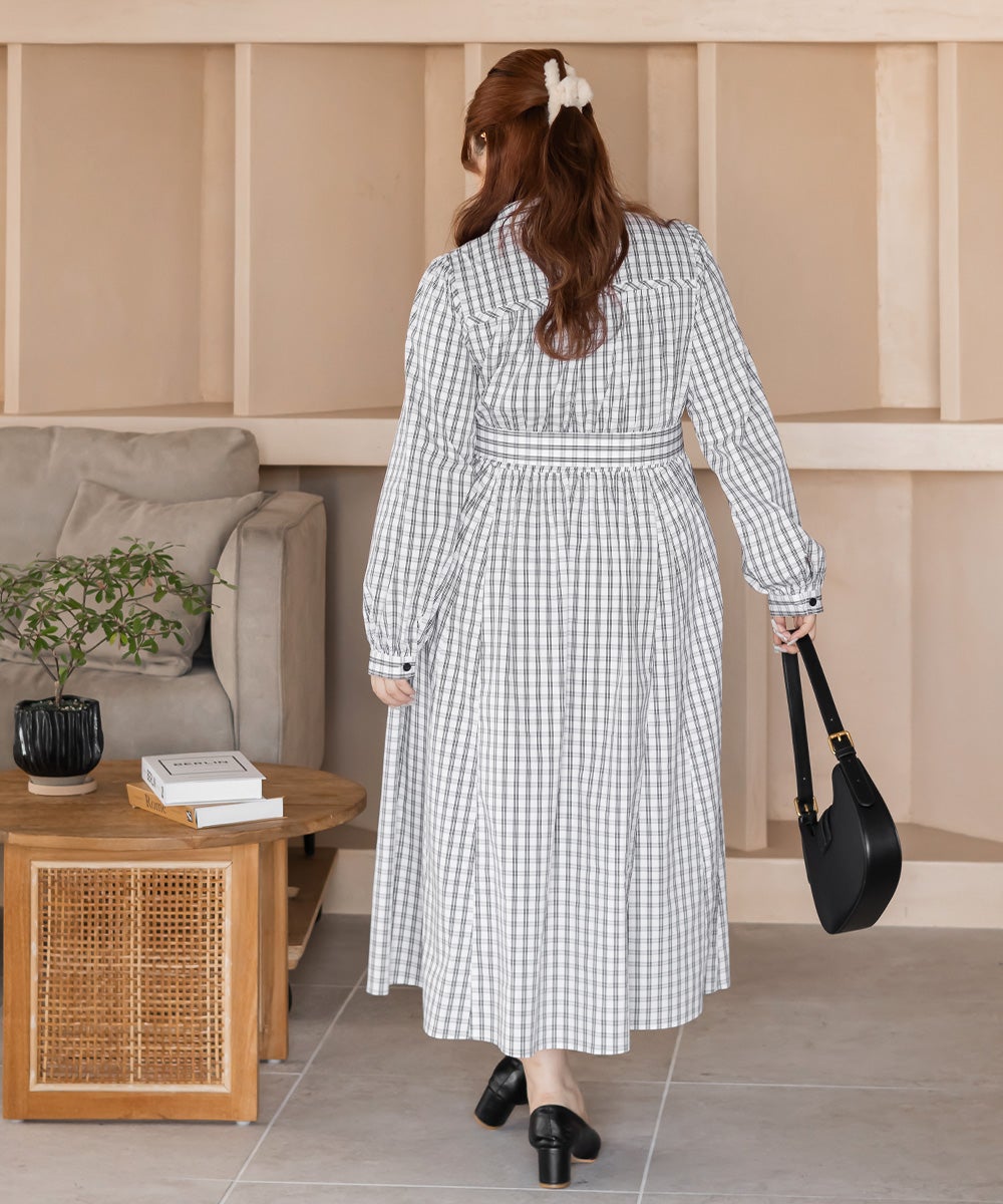 CLETTEオリジナルビスチェ風切替チェック柄シャツワンピース | 大きい