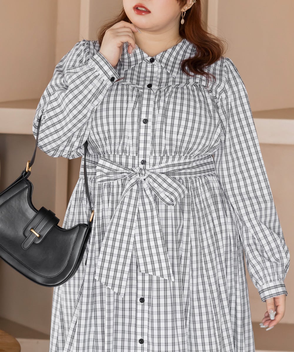CLETTEオリジナルビスチェ風切替チェック柄シャツワンピース | 大きい