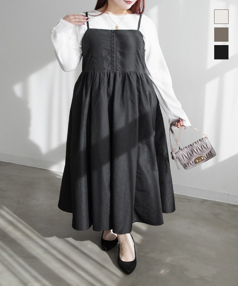 フロントホックふくれジャガードキャミワンピース | 大きいサイズ